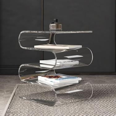Imagem de Mesa Lateral De Acrílico, Porta-revistas, Porta-revistas De Acrílico Transparente, Mesa Lateral De Personalidade Acrílica, Organizador De Estante De 4 Camadas Para Sala De Es, Transparent