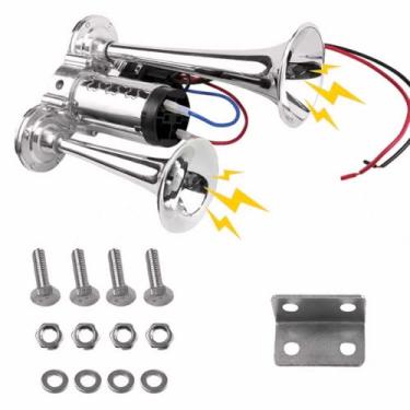 Imagem de Kit de buzinas elétricas duplas super altas 600DB para veículos, kit de substituição de buzinas de ar à prova d'água de 12 V com compressor, carro, motocicleta, caminhão, SUVs, caminhão, barcos