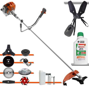 Imagem de Roçadeira Tekna RL430ACNTK 43cc 1,7HP Com Carretel + Facas 2 Pontas, 3 Pontas, 6 Pontas, 40 Dentes, 80 Dentes, Trimmer, Escova de Aço + ÓLEO STIHL 2T