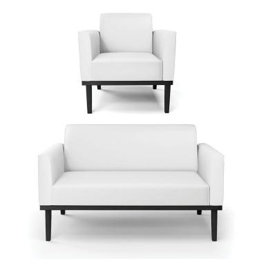 Imagem de Sofá Namoradeira Com Poltrona Base De Madeira Fixa Preto Marisa Corino Branco D03 - D\'rossi