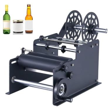 Imagem de DTEYSD Etiquetadora redonda manual com tamanho ajustável, 15-120 mm de diâmetro, aplicador de etiqueta redonda, impressora de etiquetas, máquina de embalagem (cor: preta)