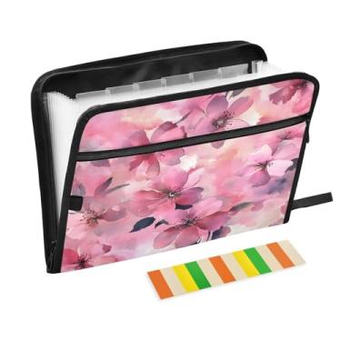Imagem de CEBUGI Pasta expansível de 13 bolsos, impermeável, sanfonada, organizador de arquivos com etiquetas tamanho A4, organizador de documentos de papel para escola, material de escritório, flores em