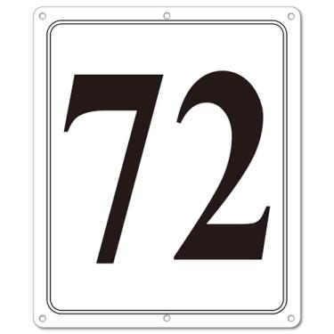 Imagem de i-CowFun Placa numerada de metal premium ao ar livre, refletiva 30,5 x 25,4 cm placas numeradas de alumínio grande 72 para estacionamento, quadra de tênis, campo, armazém, corredor, edifício, doca