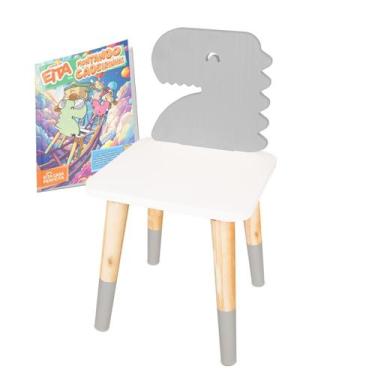 Imagem de Cadeira Infantil de Madeira Dinossauro Cinza - Eita Casa Perfeita