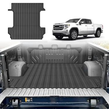 Imagem de Tapete de cama de caminhão para Chevy Silverado 1500 2019-2025 2026 | GMC Sierra 1500 5,8 pés, forro de cama para todos os climas para acessórios Silverado, tapete de porta-malas TPE resistente