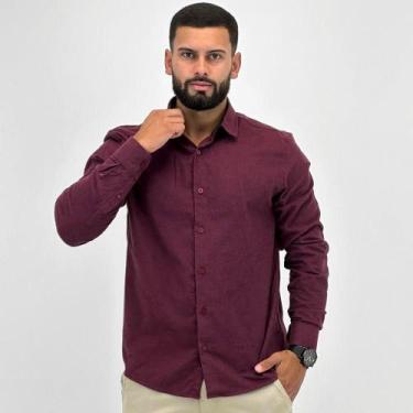Imagem de Camisa Sibra Lisa Slim em Flanela Masculina, 5, Vinho
