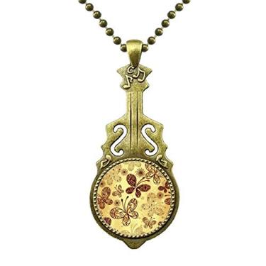 Imagem de DIYthinker Colar de papel de parede de borboleta amarela com pingente de música de guitarra antiga