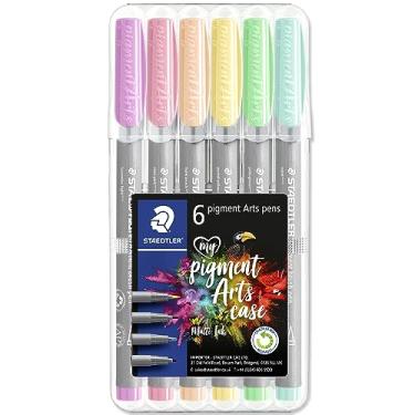 Imagem de STAEDTLER 371 Pigment Brush Pens | Pigment Arts Adult Fibre-Tip Colouring Pen | Ideal for Calligraphy, Brush Lettering, Drawing, Illustrations | Beginners to Professionals (Wallet of 6, Pastel Set)