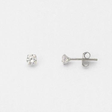 Imagem de Brinco Ponto De Luz Zirconia Redonda Unissex Prata 925 4mm