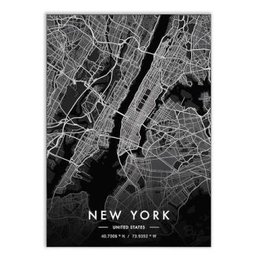 Imagem de Placa Decorativa A2 Mapa Nova York Estados Unidos Black Poster