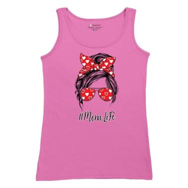 Imagem de Camiseta regata feminina Mom Life Messy Bun moderna maternidade pais maternidade dia das mães mamãe mamãe #Momlife, Rosa choque, GG