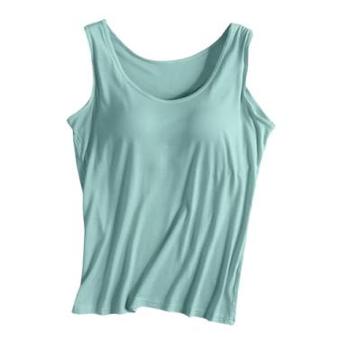 Imagem de Lainuyoah Regatas femininas modernas confortáveis gola redonda sutiã embutido acolchoado para treino sólido alças largas camisetas casuais, Verde menta, XXG