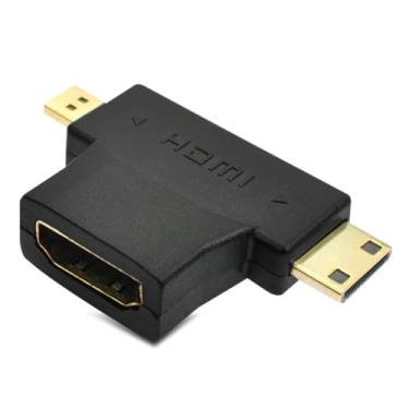 Imagem de ZEZEFUFU Adaptador HDMI fêmea para mini micro HDMI macho adaptador em forma de T 1080p, adaptador 2 em 1 HDMI para mini/micro