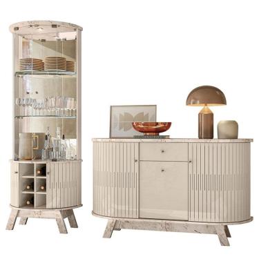 Imagem de Aparador para Sala Buffet Monza e Cristaleira Marina Calacata Off White – Madetec