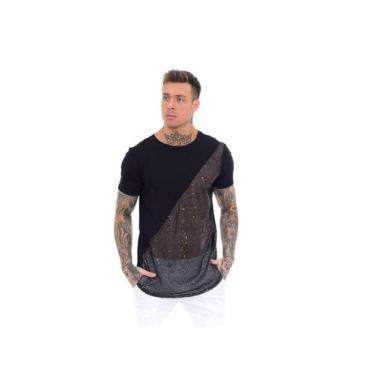 Imagem de Camiseta Masculina Longline Paetê Camisa Transparente - EXECUÇÃO JEANS