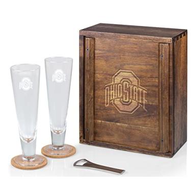 Imagem de PICNIC TIME Conjunto de cerveja artesanal NCAA Ohio State Buckeyes Pilsner com 2 copos de cerveja, presente para amantes de cerveja (madeira de acácia)