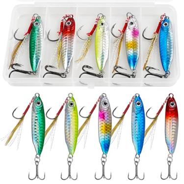 Imagem de Iscas de pesca de água salgada, colheres de pesca, gabaritos de pesca brilhantes com ganchos ultra-afiados chumbo peixe metal jig colher isca para atum, salmão, garoupa, pesca marítima (30G)