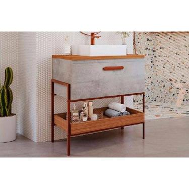 Imagem de Bancada de Banheiro Balcão Portinari 1 Porta c/ Cuba 60cm Cimento/Freijo - MGM