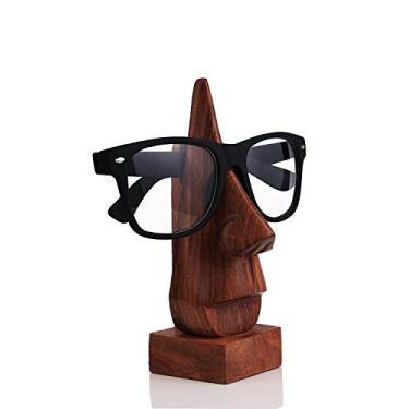 Imagem de Organizador de óculos de madeira feito à mão Storeindya com suporte para óculos, mesa de trabalho, óculos de sol, acessório decorativo, formato de nariz (coleção marrom)