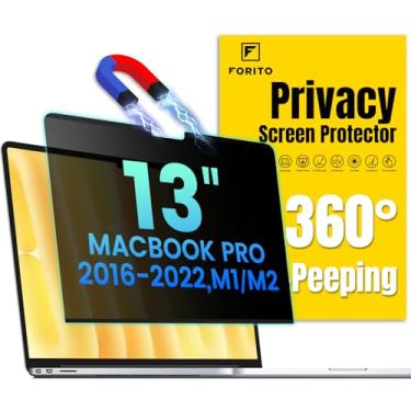 Imagem de F FORITO Protetor de tela magnético de privacidade compatível com MacBook Pro de 13 polegadas (2016, 2017, 2018, 2019, 2020, 2021, 2022, M1, M2), removível 360° antiespiar, antiluz azul, proteção de