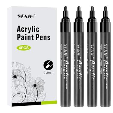 Imagem de SFAIH Canetas marcadoras de tinta preta – Pacote com 4 marcadores acrílicos de ponta média de 2 a 3 mm para pintura rupestre, letras em negrito, fabricação de pôsteres, etiquetagem, placas de madeira