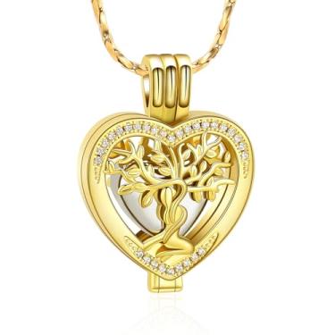 Imagem de QGJNSGC Colar de urna árvore da vida para cinzas em forma de coração, joias de cremação, lembrança, presentes para mulheres, homens, medalhões, cinzas, suporte para animais de estimação, One size, Aço