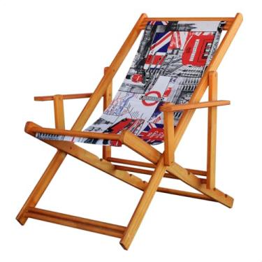 Imagem de Espreguiçadeira em Madeira Maciça para Piscina, Praia – Com Braço, Dobrável, Acabamento Envernizado (Londres)