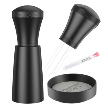 Imagem de DJAPWPX Ferramenta de dosagem de café expresso de 54 mm em aço inoxidável, ferramenta de distribuição com funil de dosagem de tela de disco para máquinas de café expresso de 54 mm/53 mm