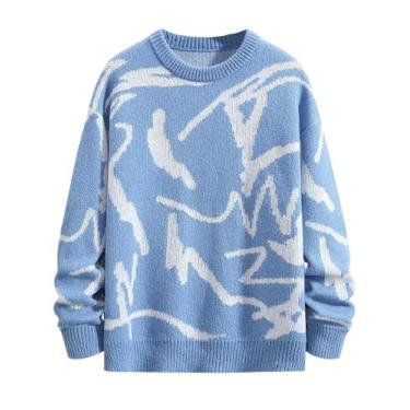 Imagem de Suéter masculino ZAFUL de tamanho grande, manga comprida, gola redonda