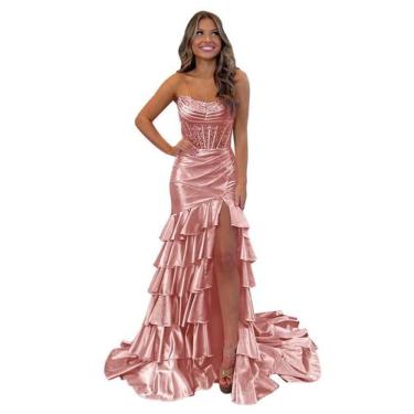 Imagem de Vestido de baile formal Mollyevers 2025 Dusty Rose Satin Mermaid