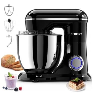 Imagem de Batedeira planetária 3 em 1 CEBORY Preta, tigela 6,15L inox, 660W, 10 velocidades, cabeça basculante, baixa emissão de ruído, 110V
