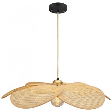 Imagem de BAMWUAN Lustre de Bambu com Abajur em Rattan Trançado à Mão, 61 cm, Altura Ajustável at...