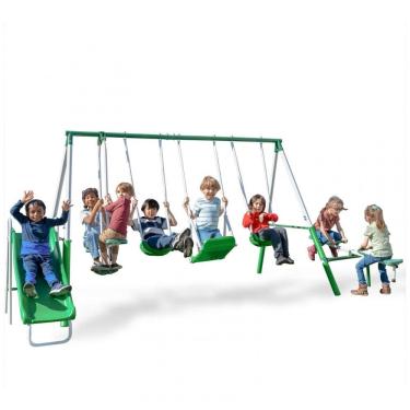 Imagem de Set de Balanço Metálico Sportspower Park Ridge Verde/Branco com 2 Balanços, Balanço em Pé, Balancim Romano 2 Pessoas, Gangorra