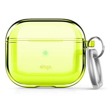 Imagem de elago Capa transparente com chaveiro compatível com AirPods 3, capa de gel incluída, amarelamento reduzido, proteção transparente, suporta carregamento sem fio [amarelo neon]