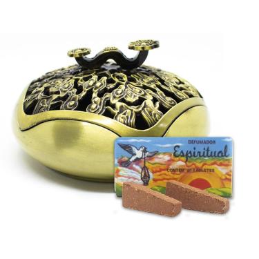 Imagem de Kit Turíbulo Incensário De Mesa Metal e Defumador Espiritual