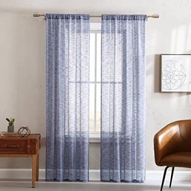 Imagem de Wrangler - Cortinas, decoração de janela para casa, conjunto de cortinas semitransparentes (azul sólido, 2 peças)