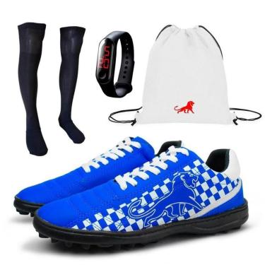 Imagem de Chuteira Society Masculina + Meião + Bolsa Branco + Relógio-Masculino