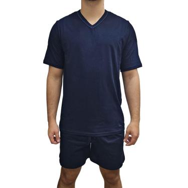 Imagem de Pijama Curto Masculino Adulto Gola V Verão Algodão Mash