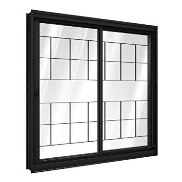 Imagem de Janela de Correr de Aço 100 x 100 x 12 cm Preto 2 Folhas Esquerda Grade Quadrada Riobras Pronta