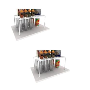 Imagem de Kit Organizador Prateleira Médio Suporte Cozinha 32cm Armário Suspenso Autossustentável Aço Xicaras Tigelas Cor: Branco