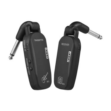 Imagem de XIBANY Sistema sem fio 2.4G Sistema profissional de transmissor e receptor de baixo para guitarra sem fio recarregável portátil de áudio TX e RX para baixo de guitarra elétrica