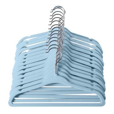 Imagem de Kit 100 Cabide Infantil Veludo Antideslizante Ultra Fino Moderno (Azul)