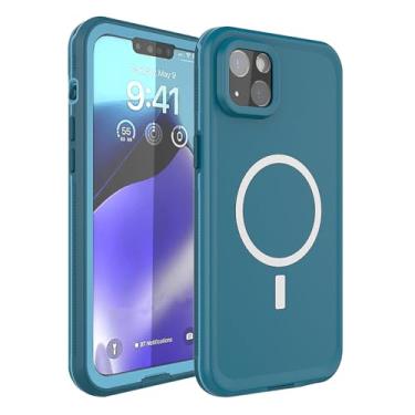 Imagem de PuRoxx Capa à prova d'água para iPhone 15 Pro Max/15 Pro/15 Plus/15, capa protetora de corpo inteiro de 360°, capa fina com carregamento magnético sem fio, azul, 15ProMax