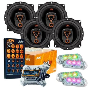 Imagem de Kit 4 Alto Falantes Triaxiais JBL 5TRMS80 320 Watts Rms + Kit 4 Strobo AJK 6W Ritimico 3.0