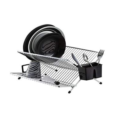 Imagem de Escorredor de Louça em X Laminado Cromado 20 Pratos Porta Talher Plástico Organização Cozinha