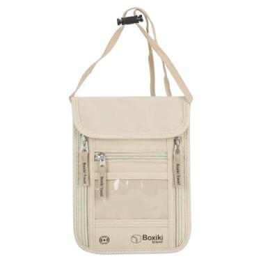 Imagem de Boxiki Travel Carteira de pescoço para homens e mulheres - Bolsa com bloqueio de RFID para passaporte, carteira e telefone - Viagem segura e protegida, Carteira de pescoço de viagem (bege), Casual