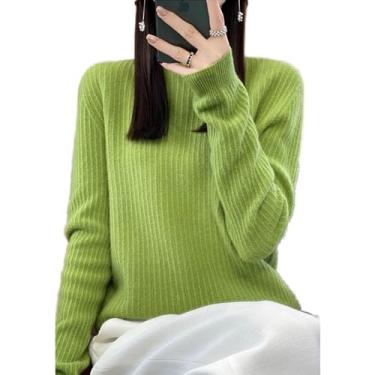 Imagem de Suéteres para mulheres suéter de lã semi-gola alta manga comprida pulôver suéter solto com gola redonda (Color : Fruit green, 32-33, 3435, 36-37, 38-39, 40-41, 42-43, 44-45, 46-47 : XL)