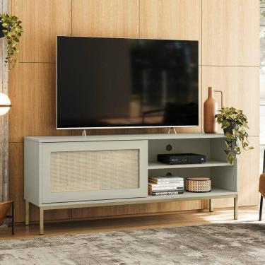 Imagem de Rack Palha Buriti Até 55 Polegadas 2 Nichos Off White - Olivar Móveis