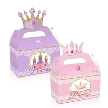 Imagem de 12 caixas de lembrancinhas de festa de princesas para sobremesa para decorações de empena, caixas de doces com alça, bolsa de coroa de diamante para guardar pipocas de doces pequenos brinquedos
