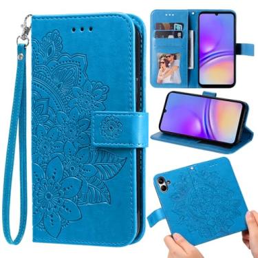 Imagem de Furill Capa carteira compatível com Samsung Galaxy A05 e protetor de pulso flor couro flip porta-cartão de crédito Folio bolsa suporte acessórios para celular capa para celular Ao5 A 05 meninas